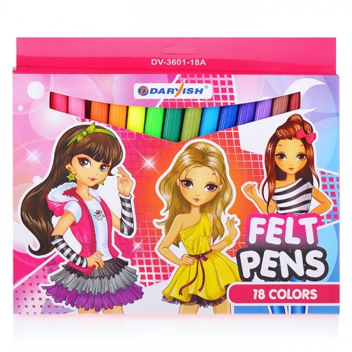 Фломастеры 18цв для девочек в картонной упаковке