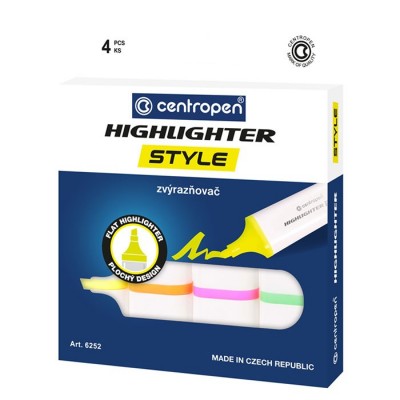Набор текстовыделителей Style 4 флуоресцентных цвета, 1-4,6мм,белый корпус, европодв.