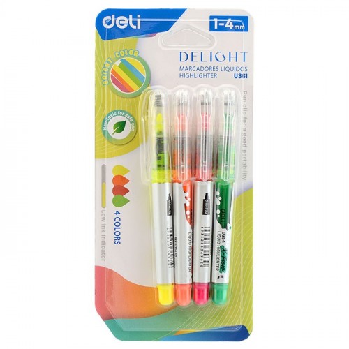 Набор текстовыделителей, скошенный пиш. наконечник 1-5мм 4цв. ассорти, блистер