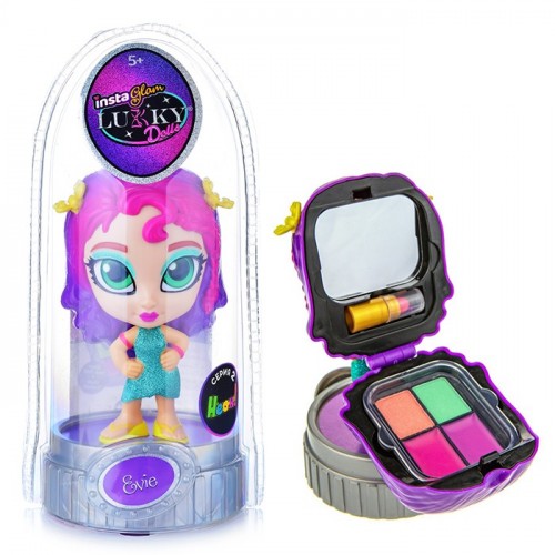 Instaglam Lukky Doll Кукла Эви неон 12 см с 2 аппликаторами и косметикой внутри:2 тени д.век,2 блеск д.губ,помада,кор.ПВХ