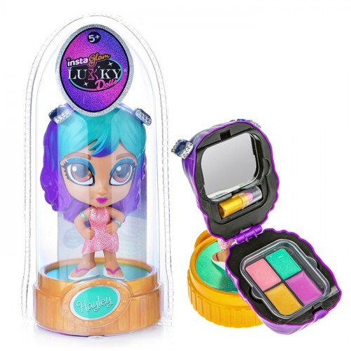 Instaglam Lukky Doll кукла Хэйли 12 см с 2 аппликаторами и косметикой внутри:2 тени д.век,2 блеск д.губ,помада,кор.ПВХ