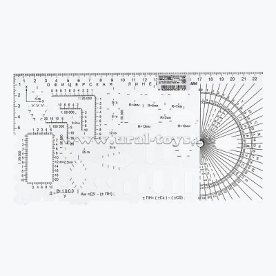Линейка  офицерская №2 (курсантская) прозрачная, 39 тактич.элементов, печатная шкала 22см,