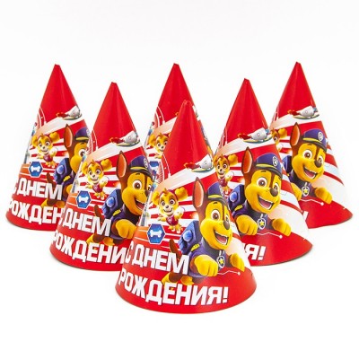 Колпаки Щенячий Патруль, С Днем Рождения!, Красный, 6 шт.