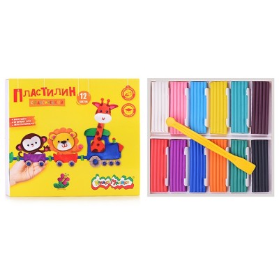 Пластилин 12 цв. 240 г со стеком с УФ-лаком
