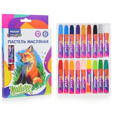 Пастель масляная, 18 цв., шестигранный корпус, длина 73мм, d корпуса=10 мм, картонная упаковка с европодвесом