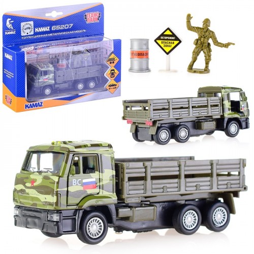 Машина металл. Kamaz,12 см, (открыв. дв., баг., инер.+фигур., боч.,знак, в асс.) в коробке