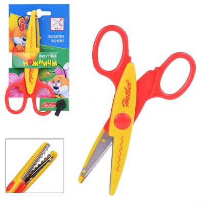 Ножницы детские 14см безопасные нерж. сталь Фигурные ЗИГЗАГ серия -Пчелки-   в инд.