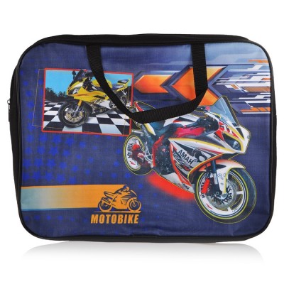 Папка школьника А4 с ручками + твердое дно, печать на ткани MOTOBIKE