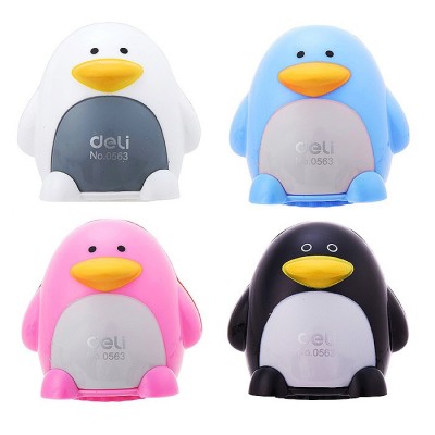 Точилка для карандашей ручная Пингвин 2 отверстия пластик ассорти блистер